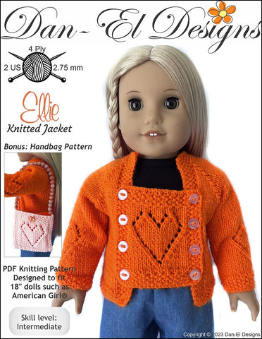 Dan-El Designs Knitting Ellie Knitted Jacket 18" Doll Clothes Knitting Pattern Pixie Faire