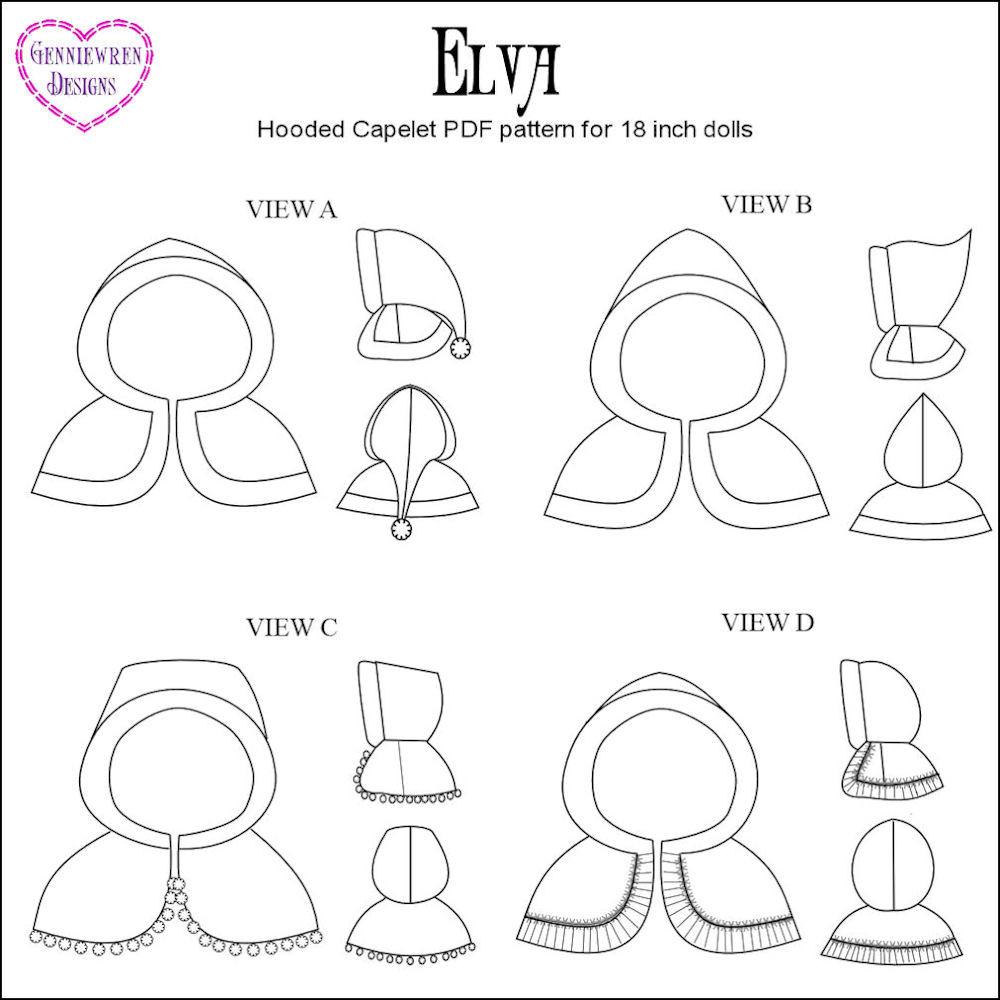 Genniewren 18 Inch Modern Elva Capelet 18" Doll Clothes Pixie Faire