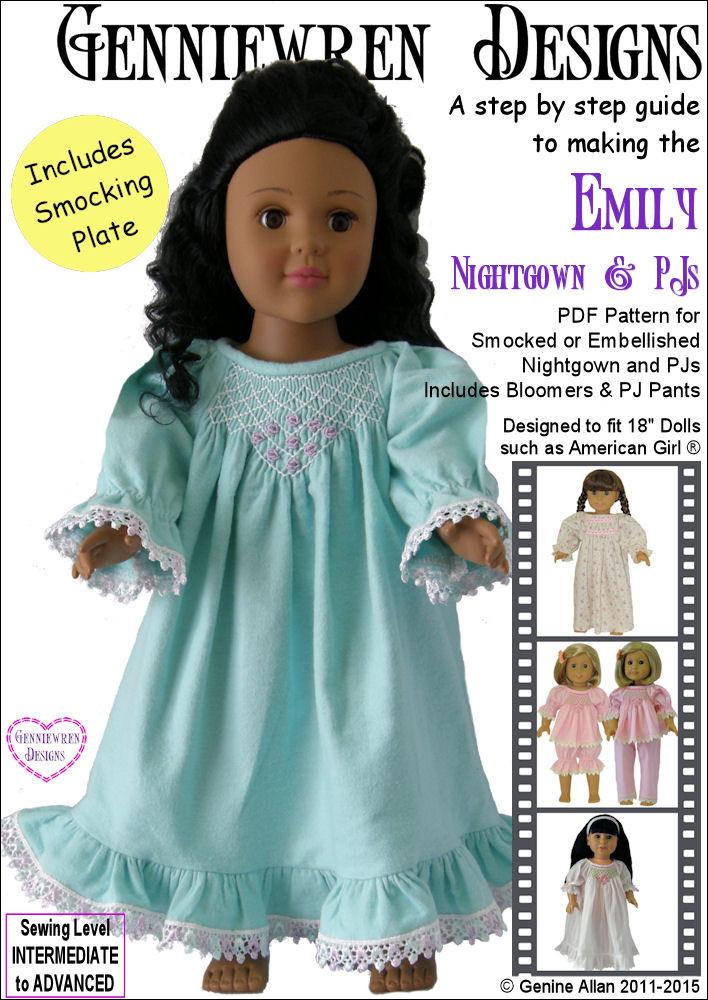 Genniewren 18 Inch Historical Emily - Smocked Nightdress & PJs 18" Doll Clothes Pixie Faire