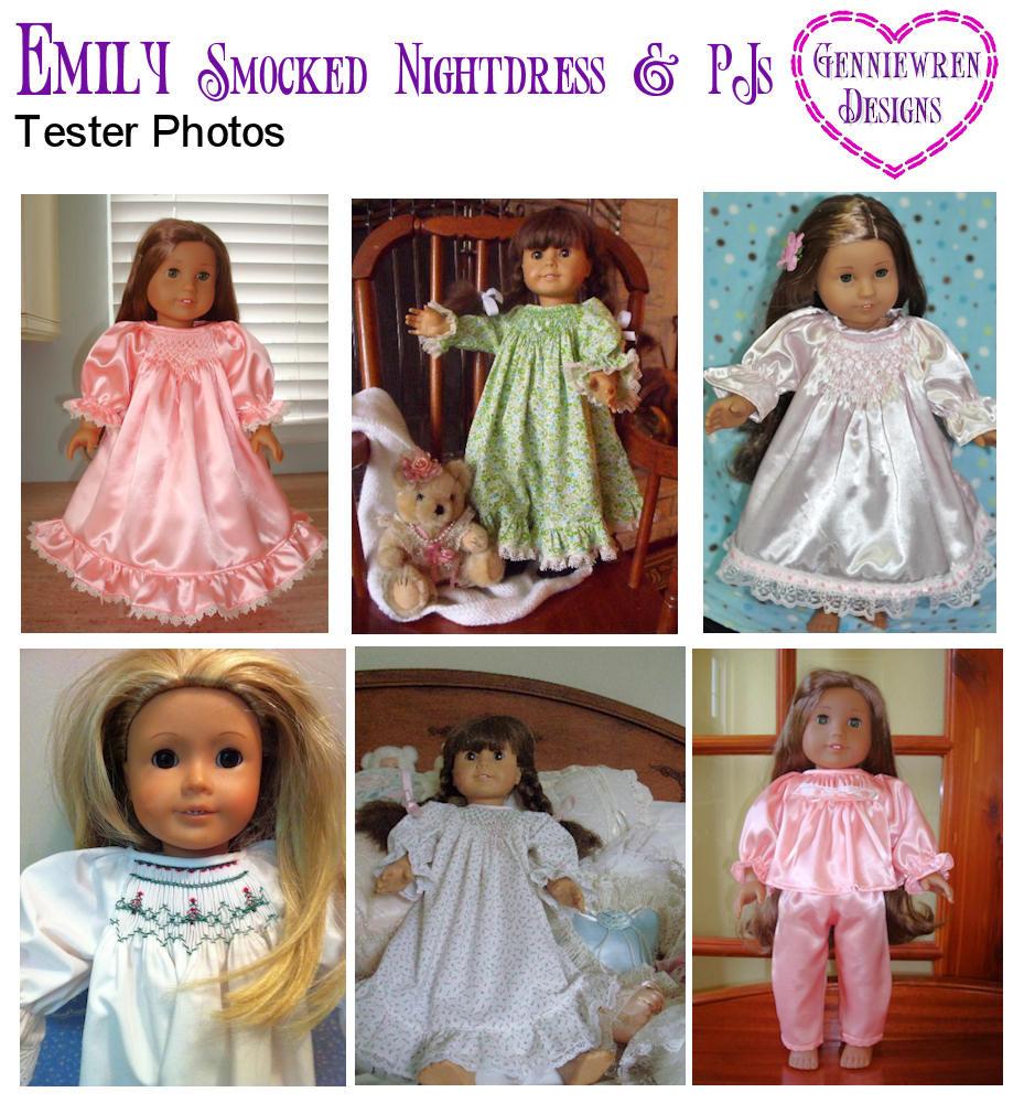 Genniewren 18 Inch Historical Emily - Smocked Nightdress & PJs 18" Doll Clothes Pixie Faire