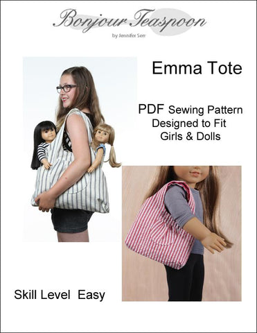 Bonjour Teaspoon 18 Inch Modern Emma Tote Bundled Pattern for Girls and Dolls Pixie Faire