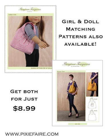 Bonjour Teaspoon 18 Inch Modern Emma Tote Bag 18" Doll Accessory Pattern Pixie Faire