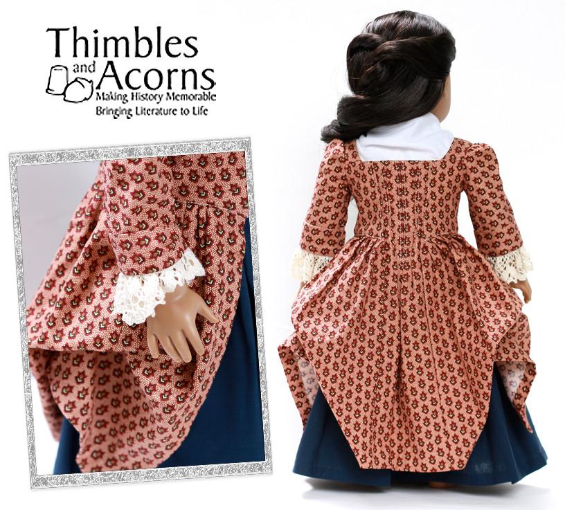 Thimbles and Acorns 18 Inch Historical 1770 En Fourreau Gown 18" Dolls Clothes Pattern Pixie Faire