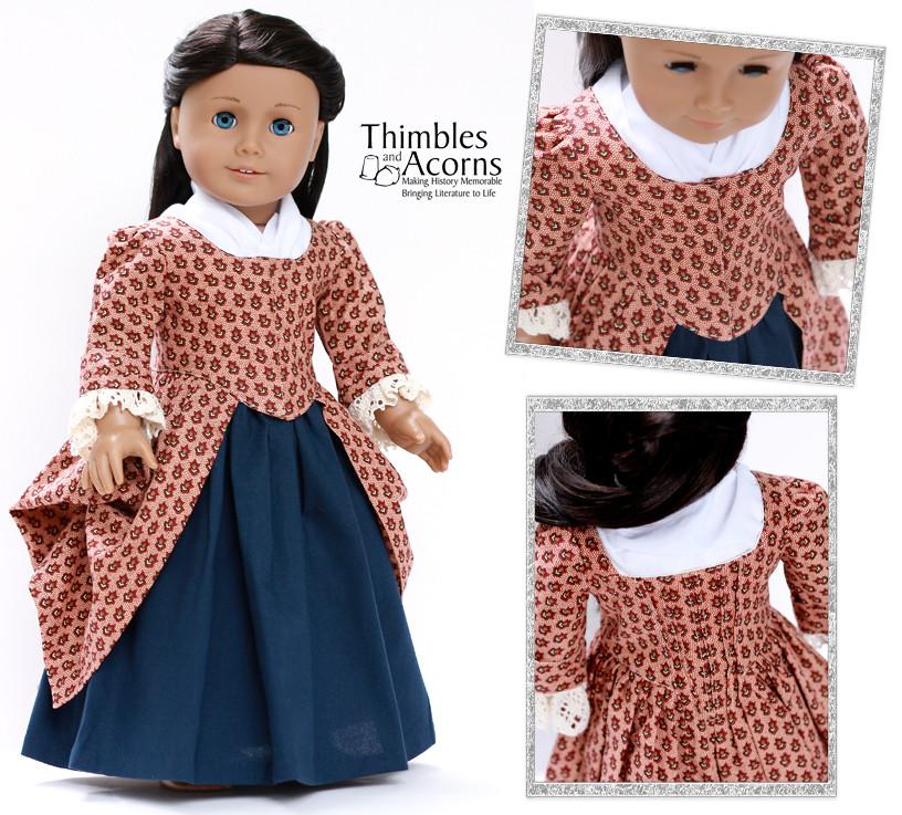 Thimbles and Acorns 18 Inch Historical 1770 En Fourreau Gown 18" Dolls Clothes Pattern Pixie Faire