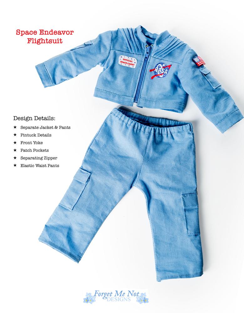 Forget Me Not Designs 18 Inch Modern Space Endeavor Flightsuit 18" Doll Clothes Pattern Pixie Faire