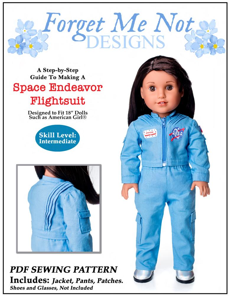Forget Me Not Designs 18 Inch Modern Space Endeavor Flightsuit 18" Doll Clothes Pattern Pixie Faire