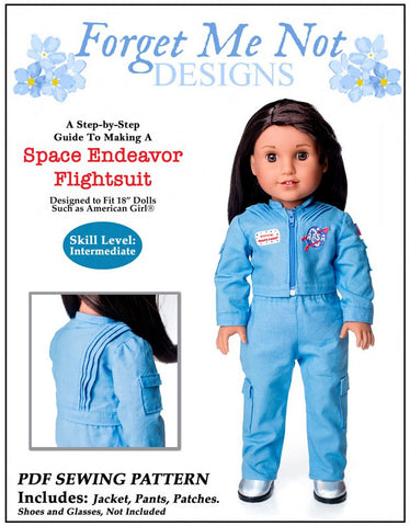 Forget Me Not Designs 18 Inch Modern Space Endeavor Flightsuit 18" Doll Clothes Pattern Pixie Faire