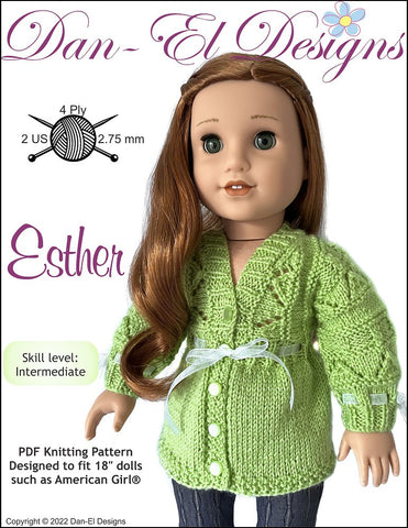 Dan-El Designs Knitting Esther 18" Doll Knitting Pattern Pixie Faire