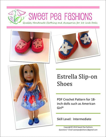 Sweet Pea Fashions Crochet Estrella Slip-on Shoes 18" Doll Shoes Pixie Faire