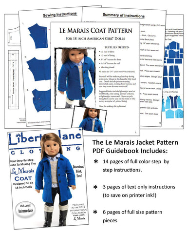Liberty Jane 18 Inch Modern Le Marais Coat 18" Doll Clothes Pattern Pixie Faire