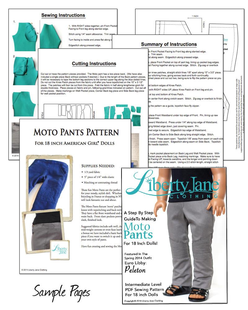 Liberty Jane 18 Inch Modern Moto Pants Pattern 18" Doll Clothes Pixie Faire