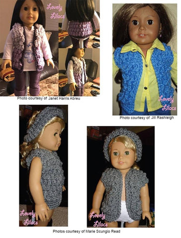 Lovely Lilacs Crochet Popcorn Vest 18" Doll Crochet Pattern Pixie Faire