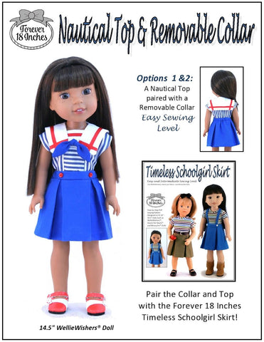 Forever 18 Inches WellieWishers Nautical Top & Removable Collar 13-14.5" Doll Clothes Pattern Pixie Faire