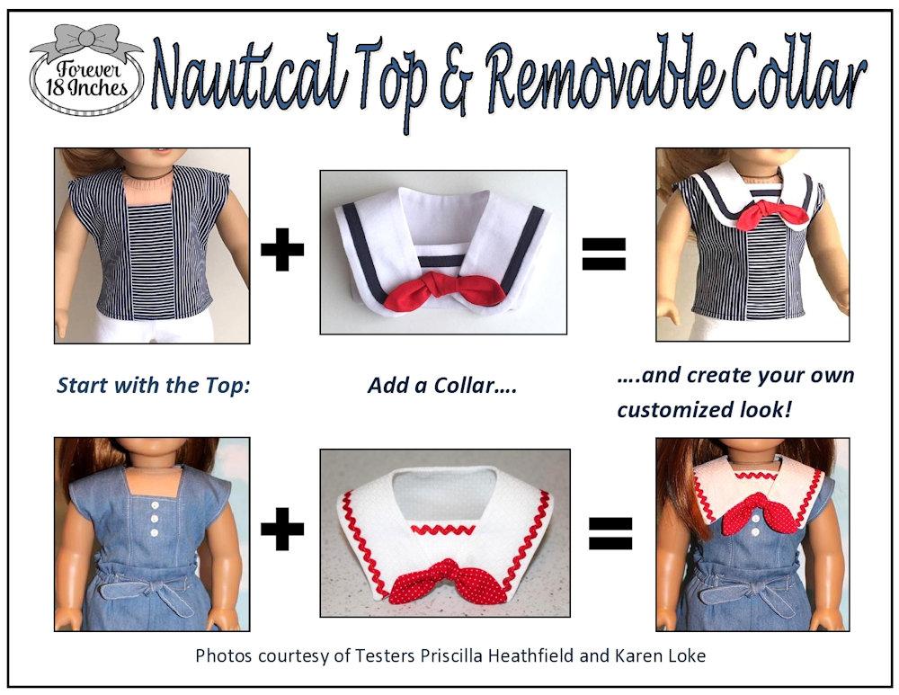 Forever 18 Inches Nautical Top & Removable Collar Doll Clothes Pattern Forever 18 Inches Nautical Top & Removable Collar Doll Clothes Pattern