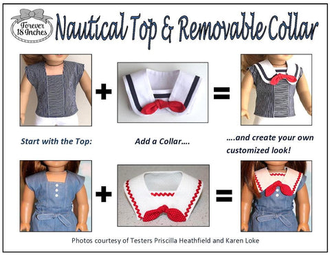 Forever 18 Inches WellieWishers Nautical Top & Removable Collar 13-14.5" Doll Clothes Pattern Pixie Faire