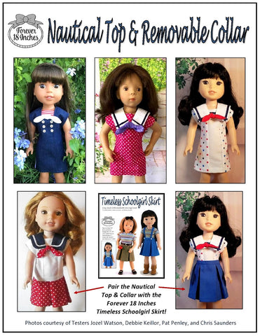 Forever 18 Inches WellieWishers Nautical Top & Removable Collar 13-14.5" Doll Clothes Pattern Pixie Faire