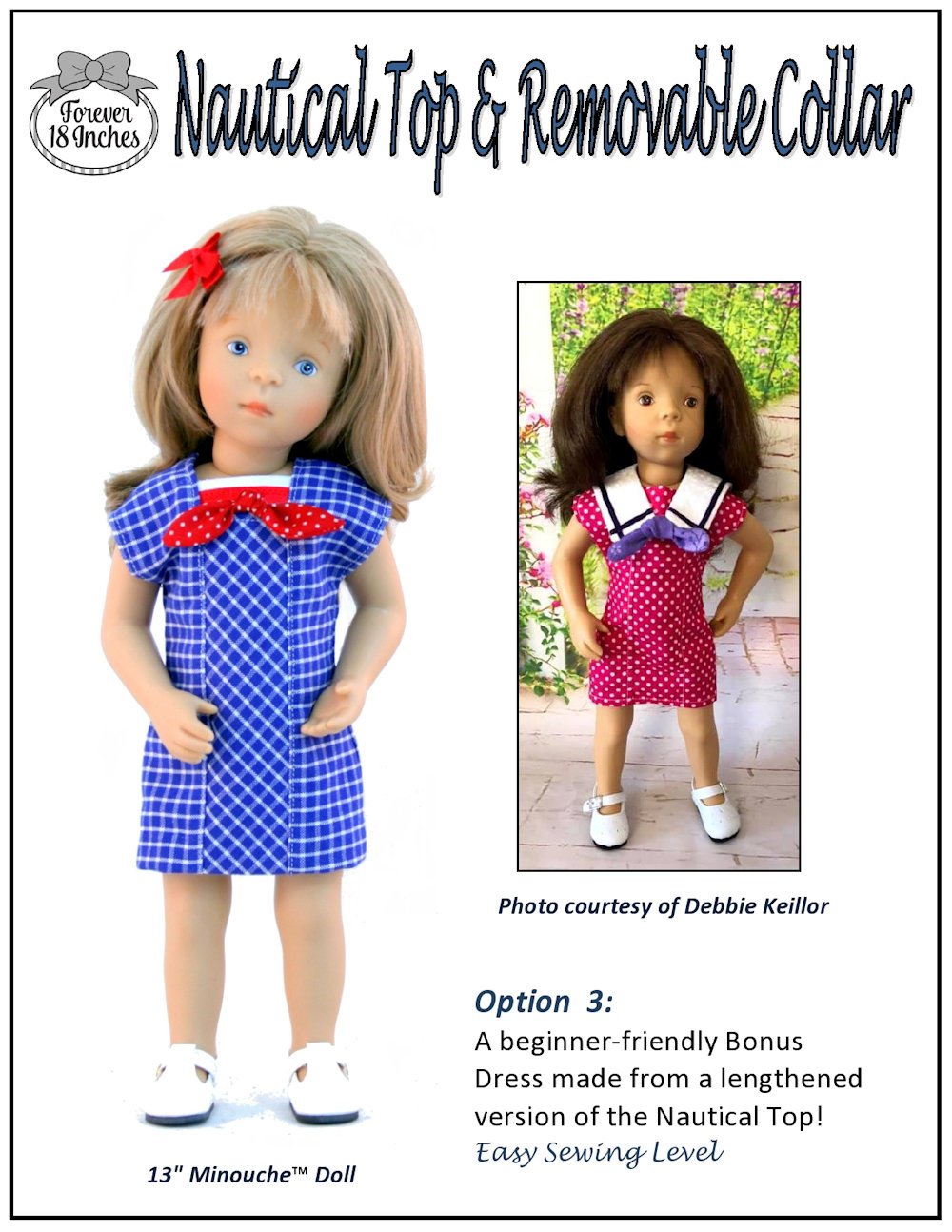 Forever 18 Inches WellieWishers Nautical Top & Removable Collar 13-14.5" Doll Clothes Pattern Pixie Faire