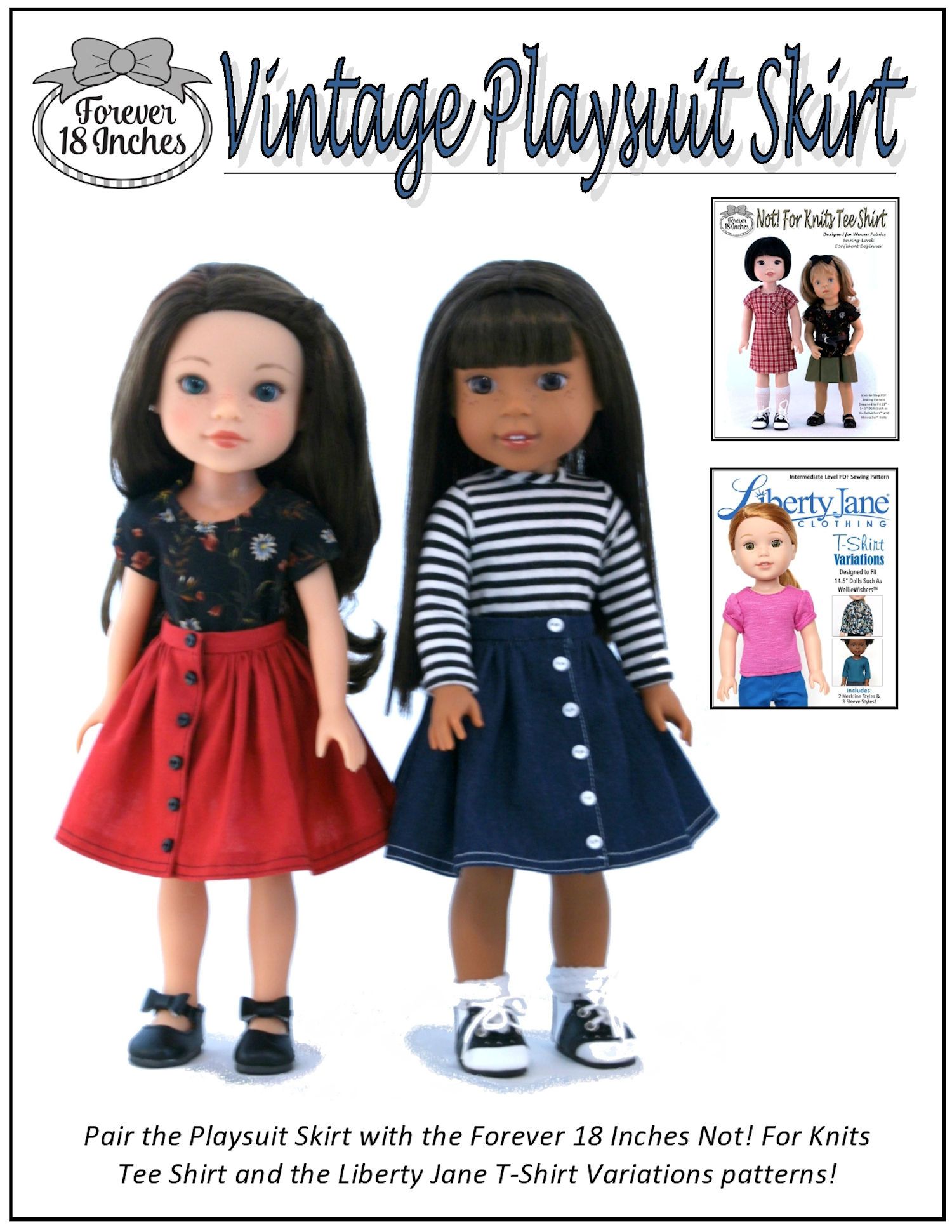 Forever 18 Inches 18 Inch Modern Vintage Playsuit Skirt 14-15" Doll Clothes Pattern Pixie Faire