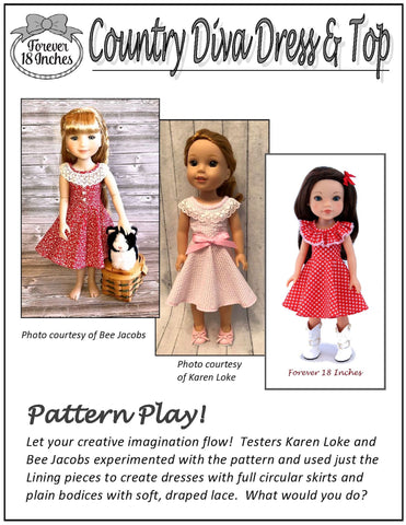 Forever 18 Inches WellieWishers Country Diva Dress & Top 14" - 15" Doll Clothes Pattern Pixie Faire