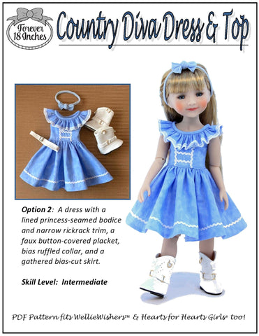 Forever 18 Inches WellieWishers Country Diva Dress & Top 14" - 15" Doll Clothes Pattern Pixie Faire