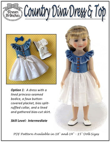 Forever 18 Inches WellieWishers Country Diva Dress & Top 14" - 15" Doll Clothes Pattern Pixie Faire