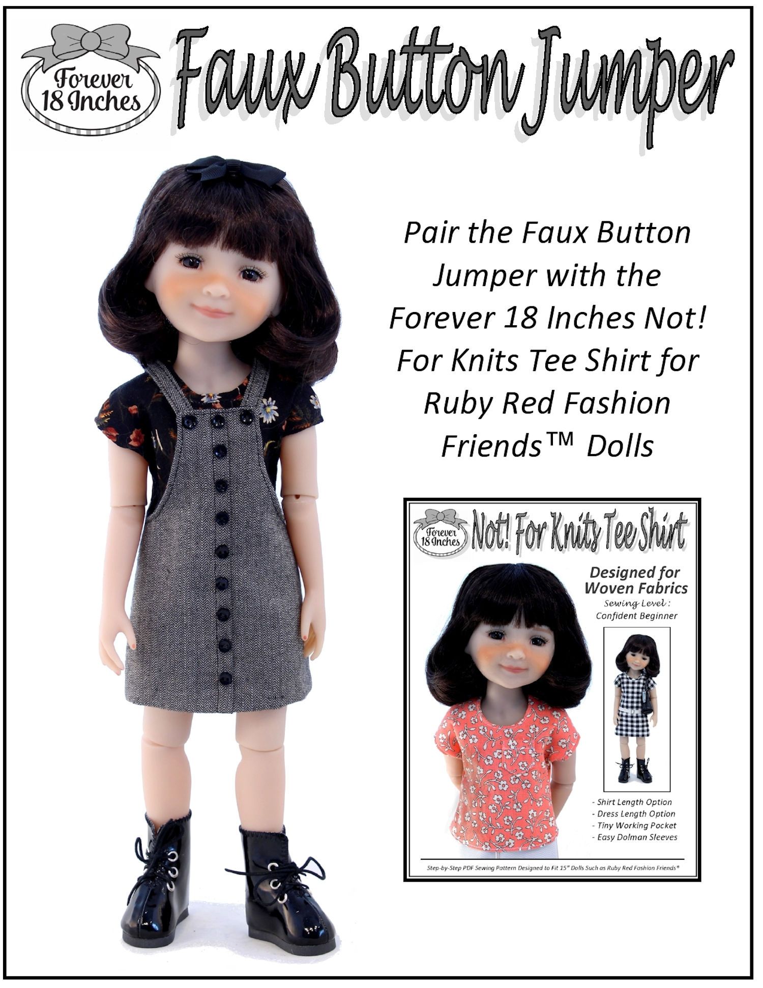 Forever 18 Inches Ruby Red Fashion Friends Faux Button Jumper Doll Clothes Pattern For Ruby Red Fashion Friends Pixie Faire