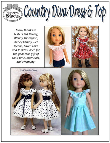 Forever 18 Inches WellieWishers Country Diva Dress & Top 14" - 15" Doll Clothes Pattern Pixie Faire