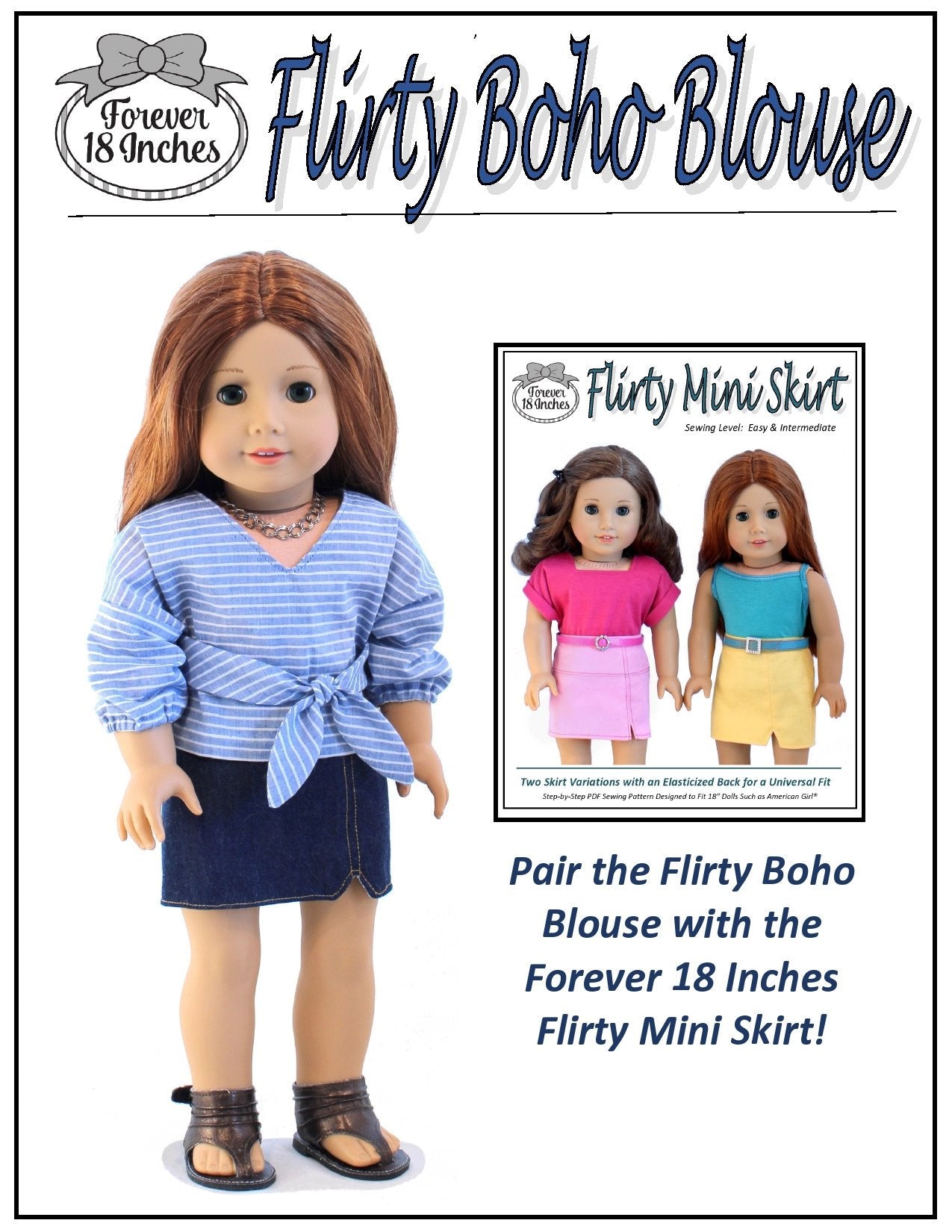 F18 Flirty Boho Blouse Doll Clothes Pattern 18 inch American Girl