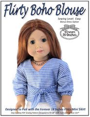 F18 Flirty Boho Blouse Doll Clothes Pattern 18 inch American Girl Dolls