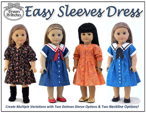 Forever 18 Inches 18 Inch Modern Easy Sleeves Dress 18" Doll Clothes Pattern Pixie Faire