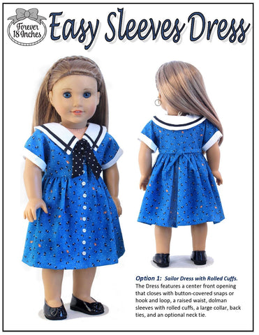 Forever 18 Inches 18 Inch Modern Easy Sleeves Dress 18" Doll Clothes Pattern Pixie Faire