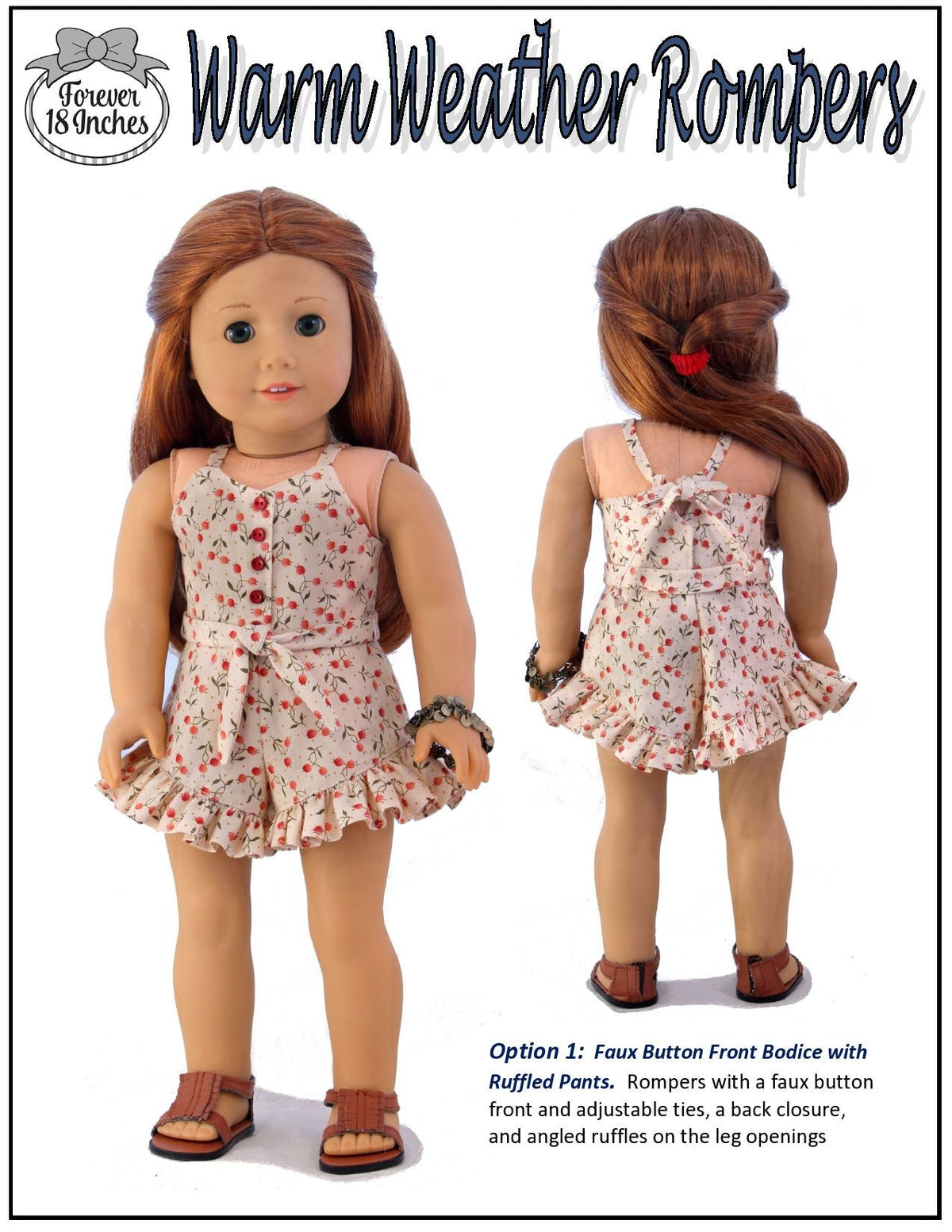 Forever 18 Inches 18 Inch Modern Warm Weather Rompers 18 inch Doll Clothes Pattern Pixie Faire