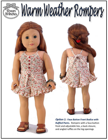 Forever 18 Inches 18 Inch Modern Warm Weather Rompers 18 inch Doll Clothes Pattern Pixie Faire