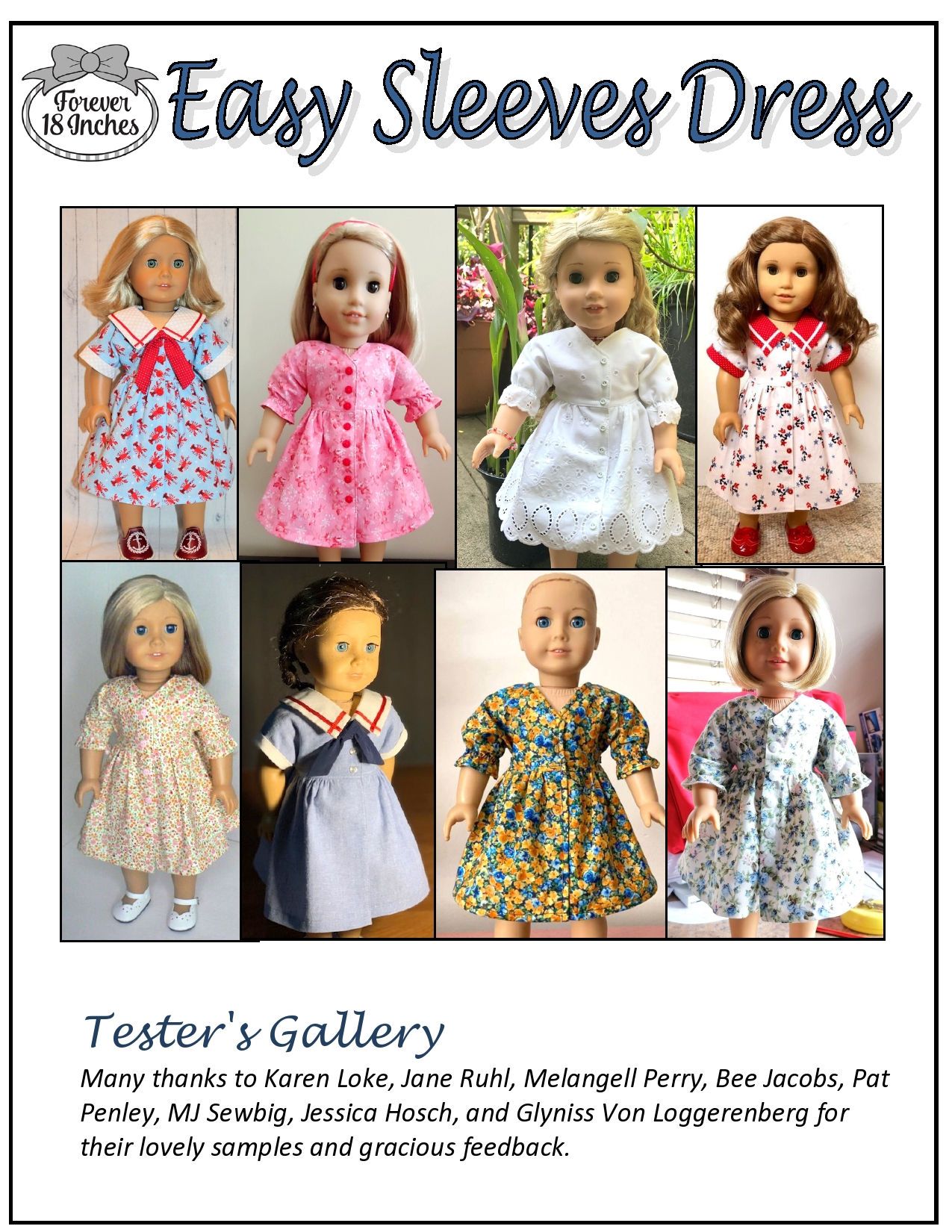 dresses for dolls patterns Forever 18 Inches Easy Sleeves Dress Doll Clothes Pattern 18 inch American Girl Dolls