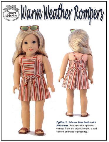 Forever 18 Inches 18 Inch Modern Warm Weather Rompers 18 inch Doll Clothes Pattern Pixie Faire