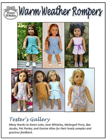 Forever 18 Inches 18 Inch Modern Warm Weather Rompers 18 inch Doll Clothes Pattern Pixie Faire