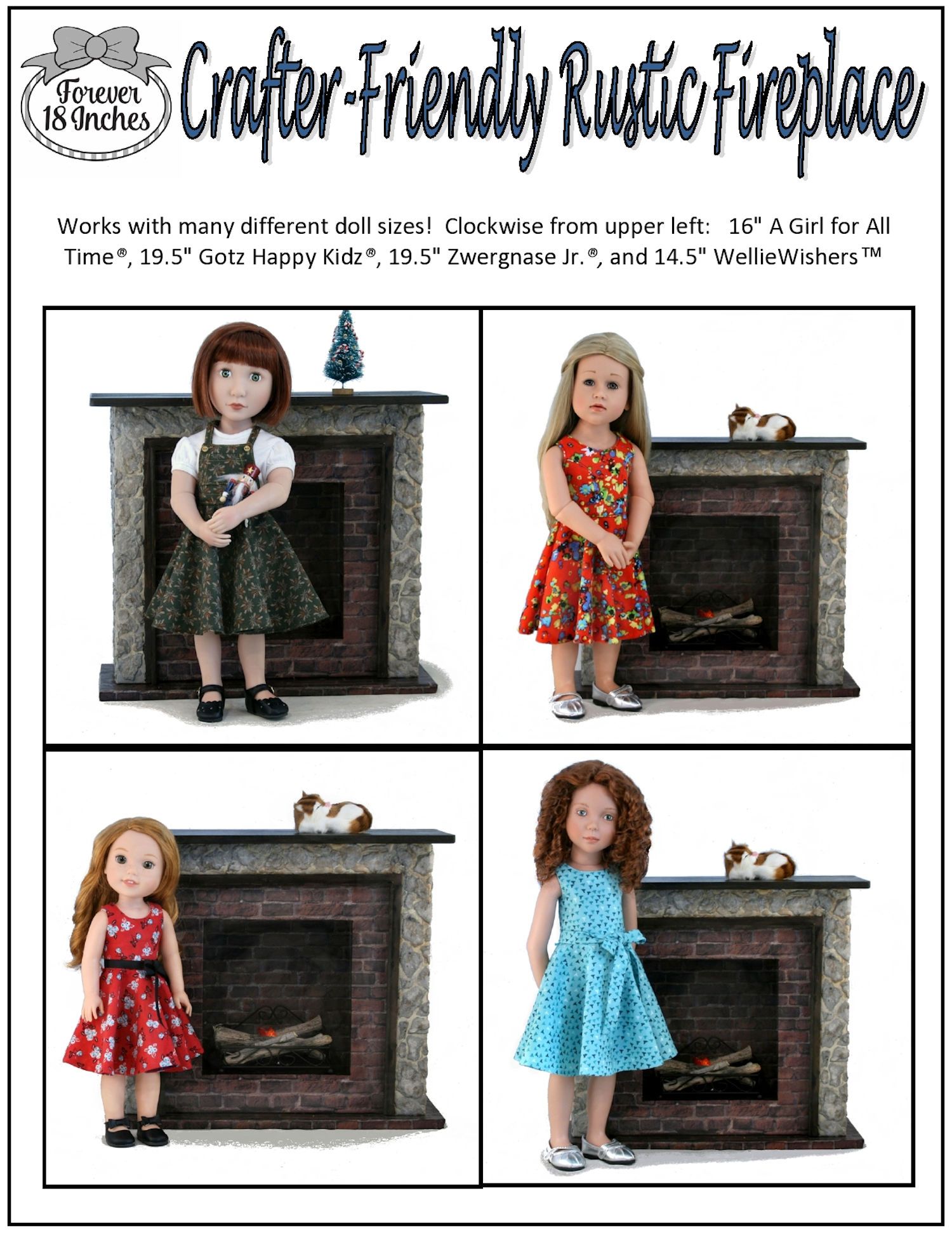 Forever 18 Inches 18 Inch Modern Crafter-Friendly Fireplaces for 14" - 19" Dolls Pixie Faire