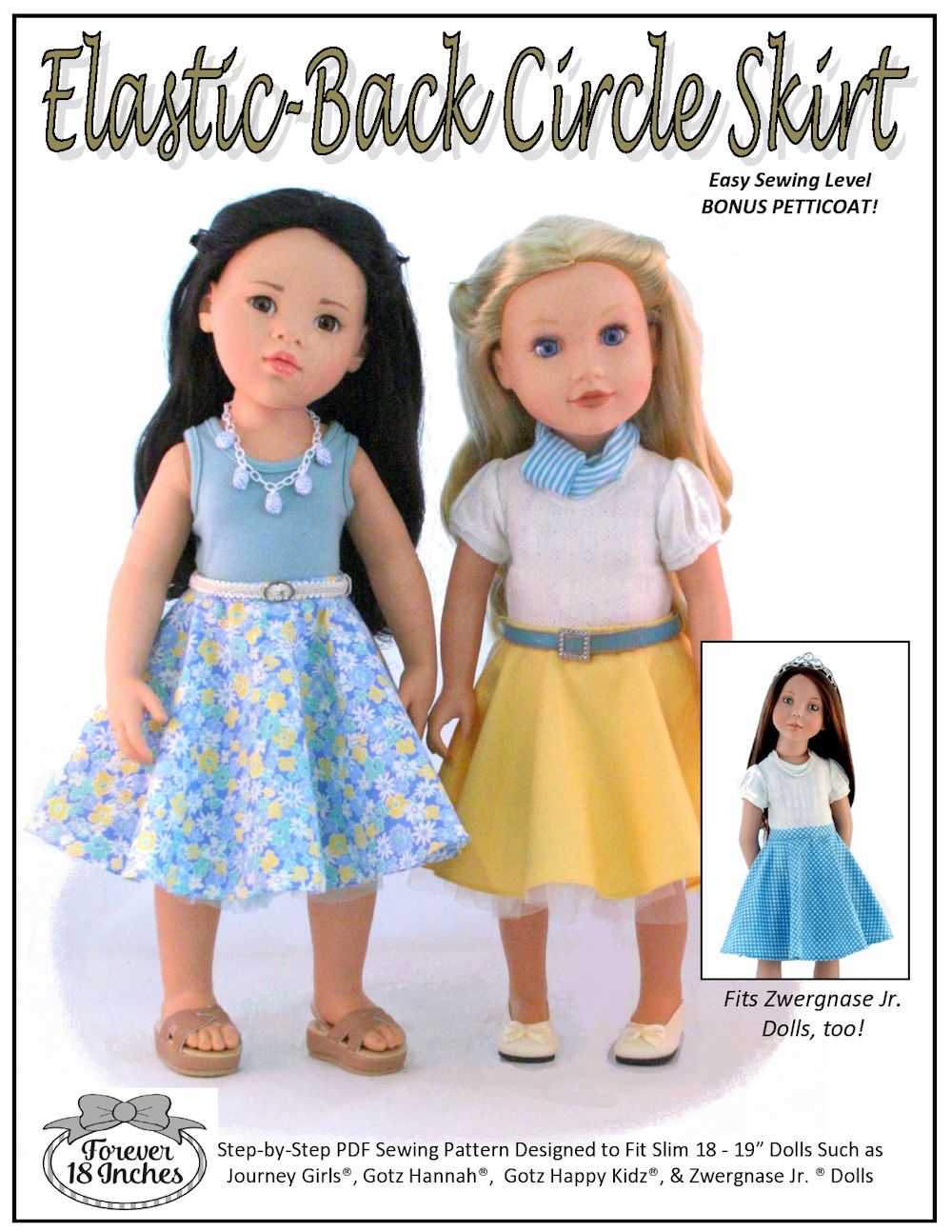 Forever 18 Inches Journey Girl Elastic Back Circle Skirt for 18” Journey Girls and 19” Gotz Dolls Pixie Faire
