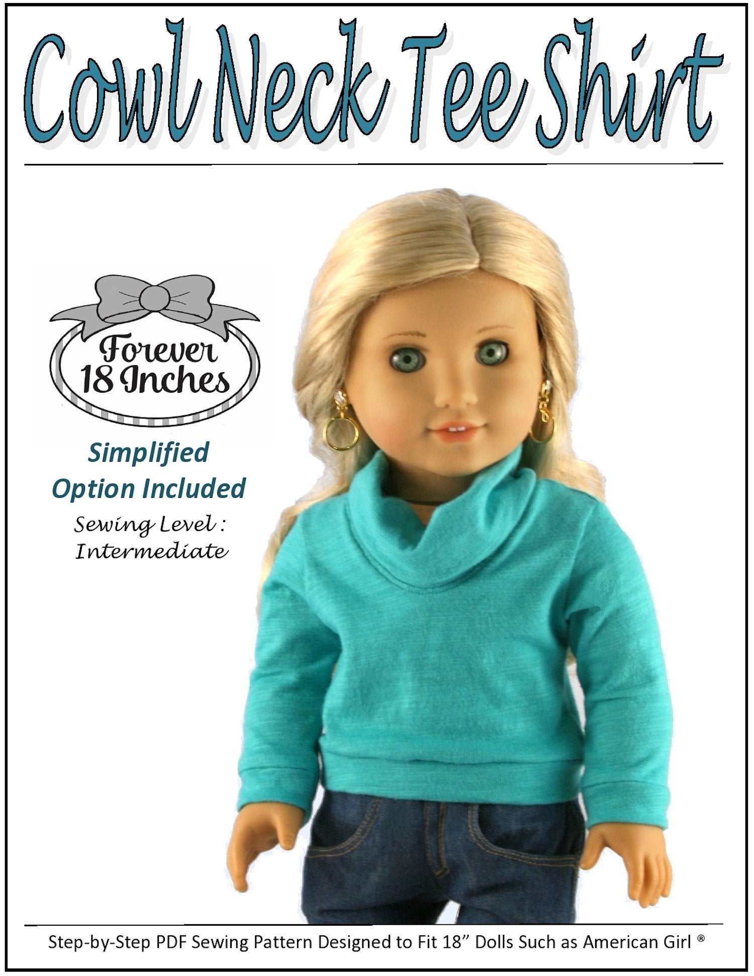 Forever 18 Inches 18 Inch Modern Cowl Neck Tee Shirt 18" Doll Clothes Pattern Pixie Faire