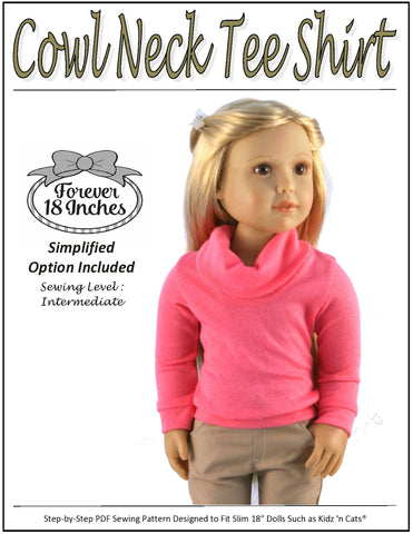 Forever 18 Inches Kidz n Cats Cowl Neck Tee Shirt Pattern for Kidz N Cats Dolls Pixie Faire