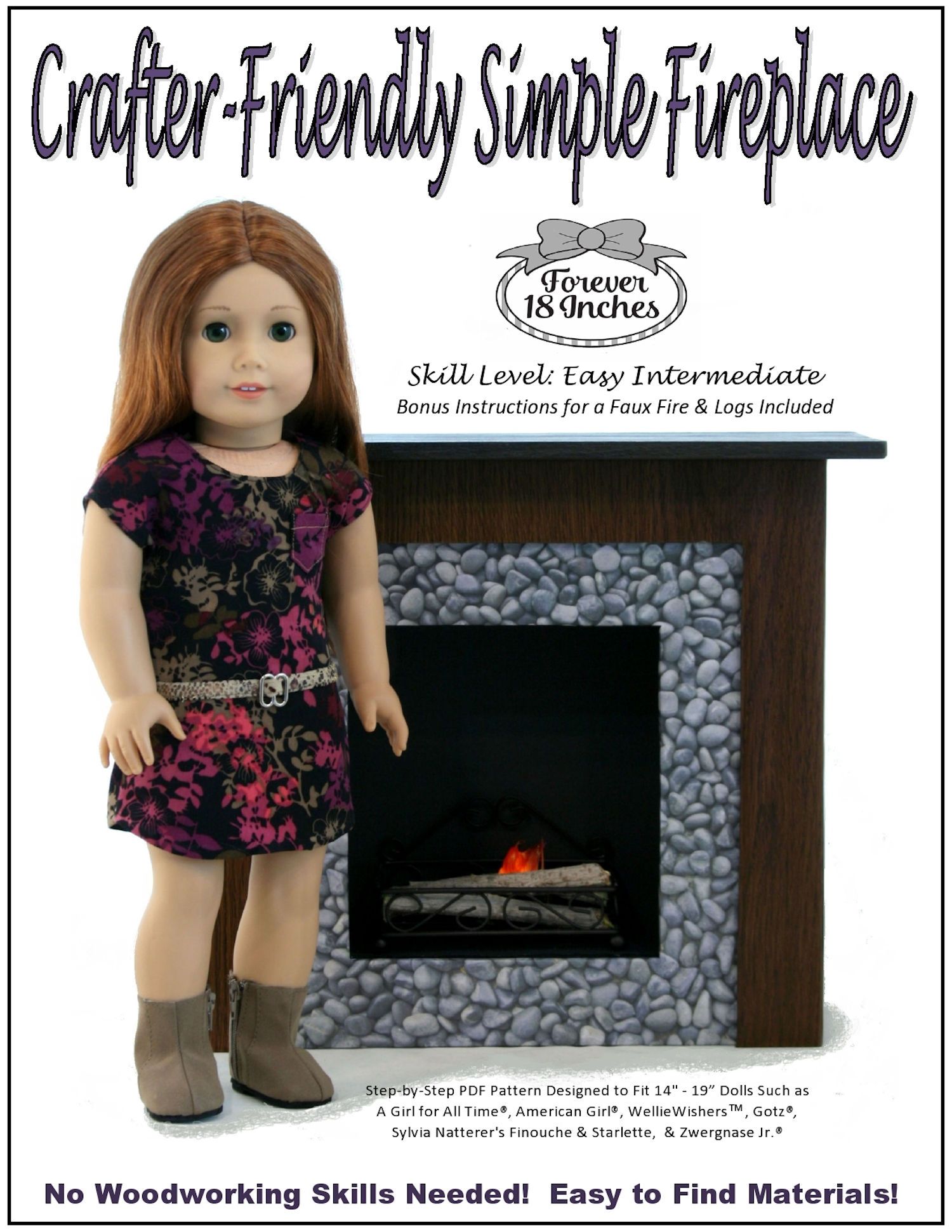Forever 18 Inches 18 Inch Modern Crafter-Friendly Fireplaces for 14" - 19" Dolls Pixie Faire