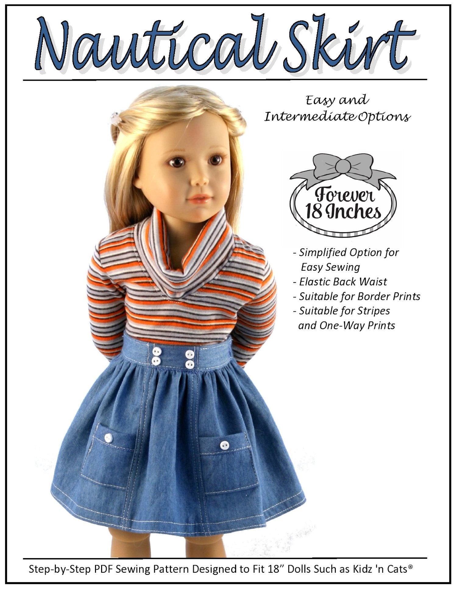 Forever 18 Inches Kidz n Cats Nautical Skirt For Kidz N Cats Dolls Pixie Faire