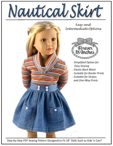 Forever 18 Inches Kidz n Cats Nautical Skirt For Kidz N Cats Dolls Pixie Faire