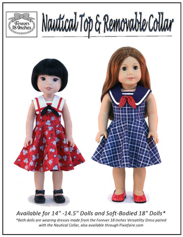 Forever 18 Inches WellieWishers Nautical Top & Removable Collar 13-14.5" Doll Clothes Pattern Pixie Faire