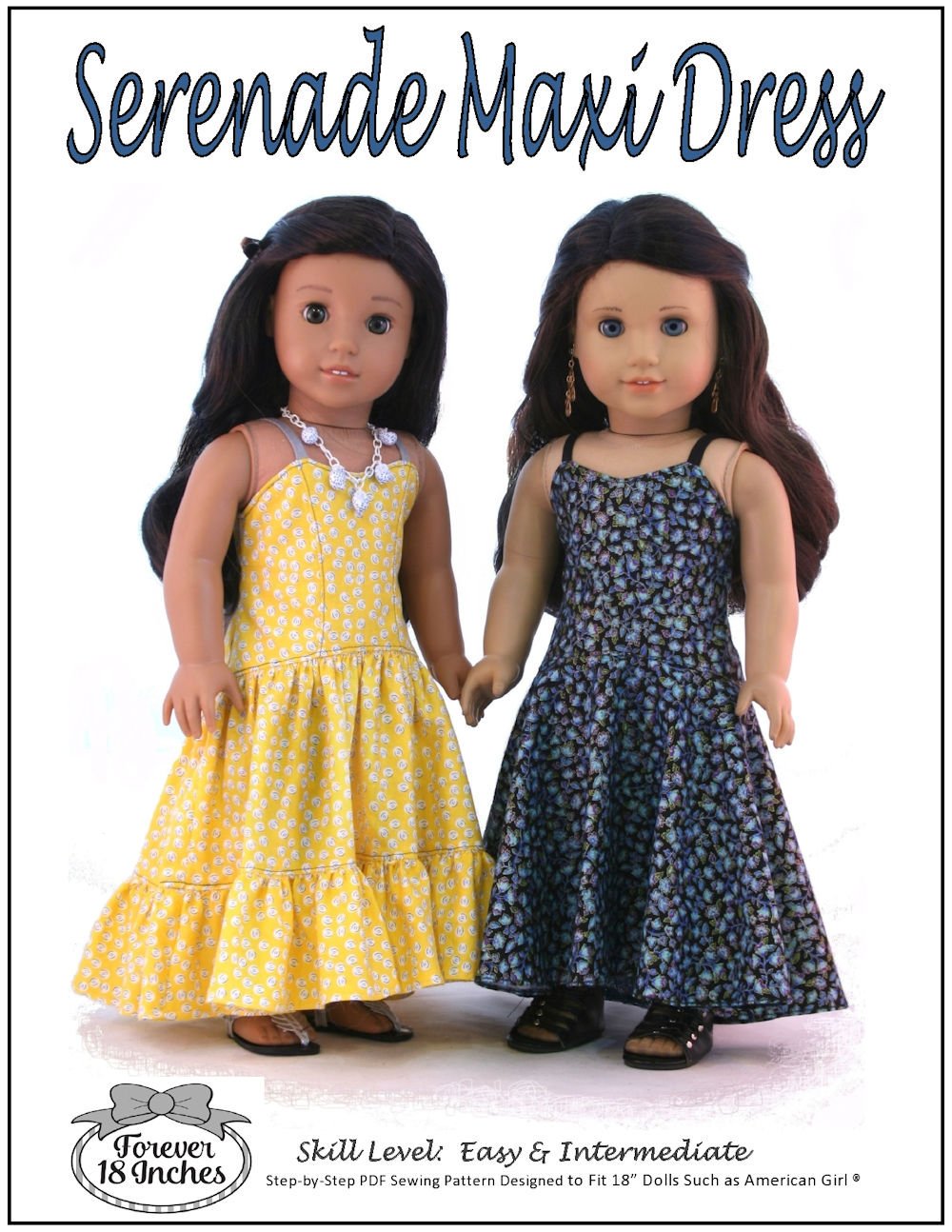 Forever 18 Inches 18 Inch Modern Serenade Maxi Dress 18" Doll Clothes Pattern Pixie Faire
