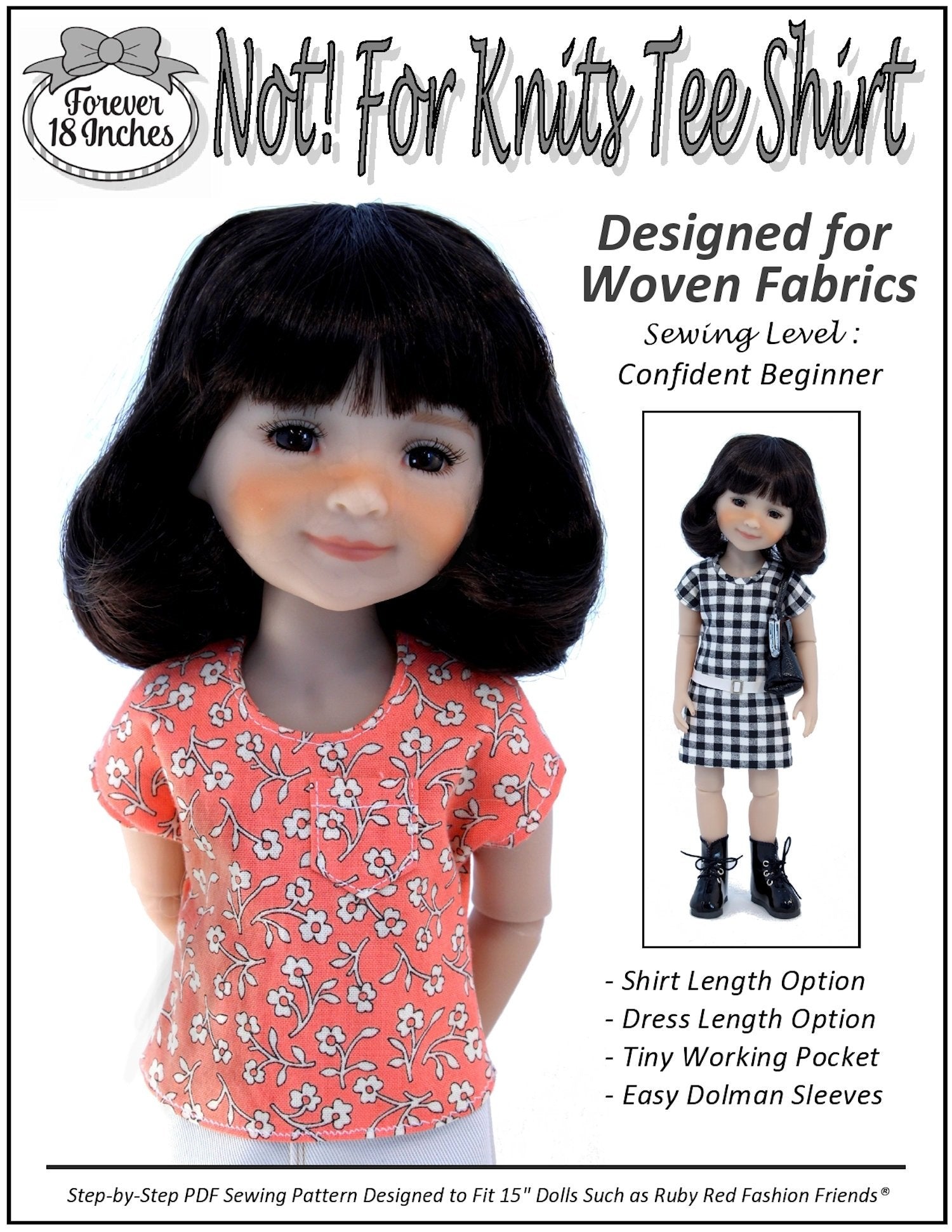 Forever 18 Inches Ruby Red Fashion Friends NOT! For Knits Tee-Shirt Pattern for 15" Ruby Red Fashion Friends Dolls Pixie Faire