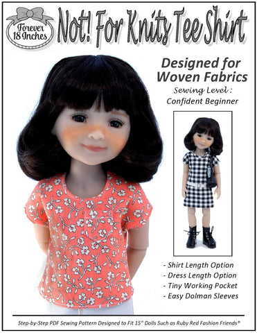 Forever 18 Inches Ruby Red Fashion Friends NOT! For Knits Tee-Shirt Pattern for 15" Ruby Red Fashion Friends Dolls Pixie Faire