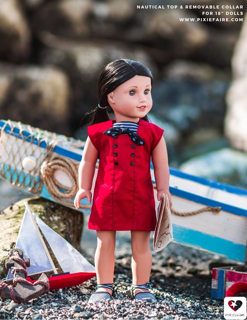 Nautical Top Removable Collar Doll Clothes Pattern 18 inch American Girl Dolls