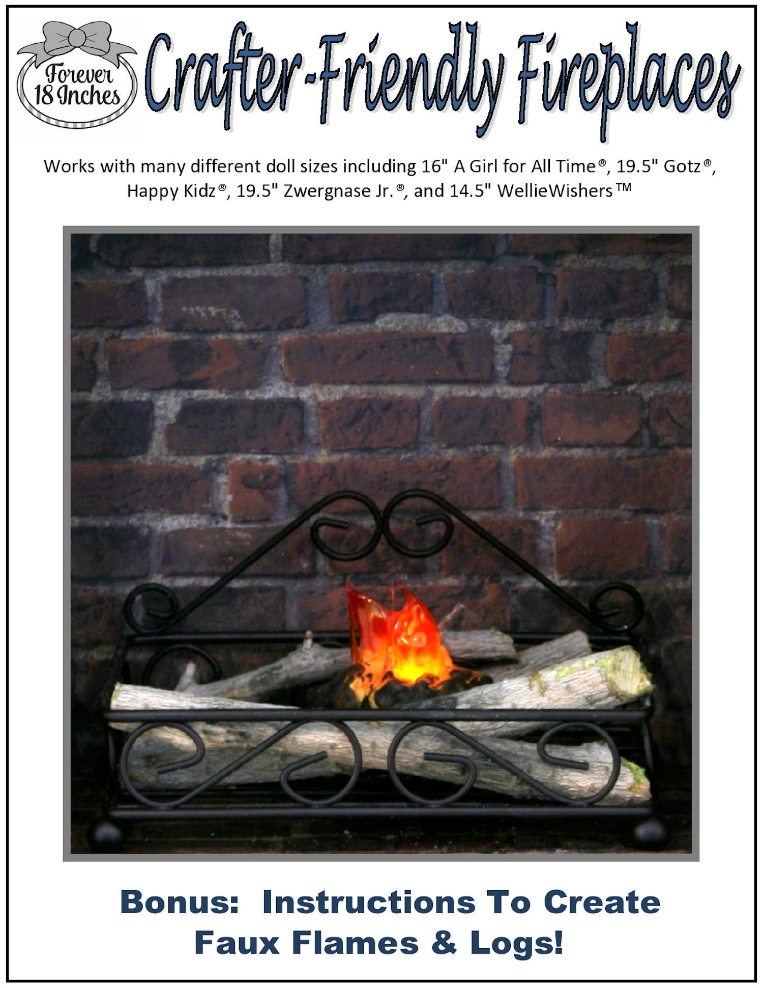 Forever 18 Inches 18 Inch Modern Crafter-Friendly Fireplaces for 14" - 19" Dolls Pixie Faire