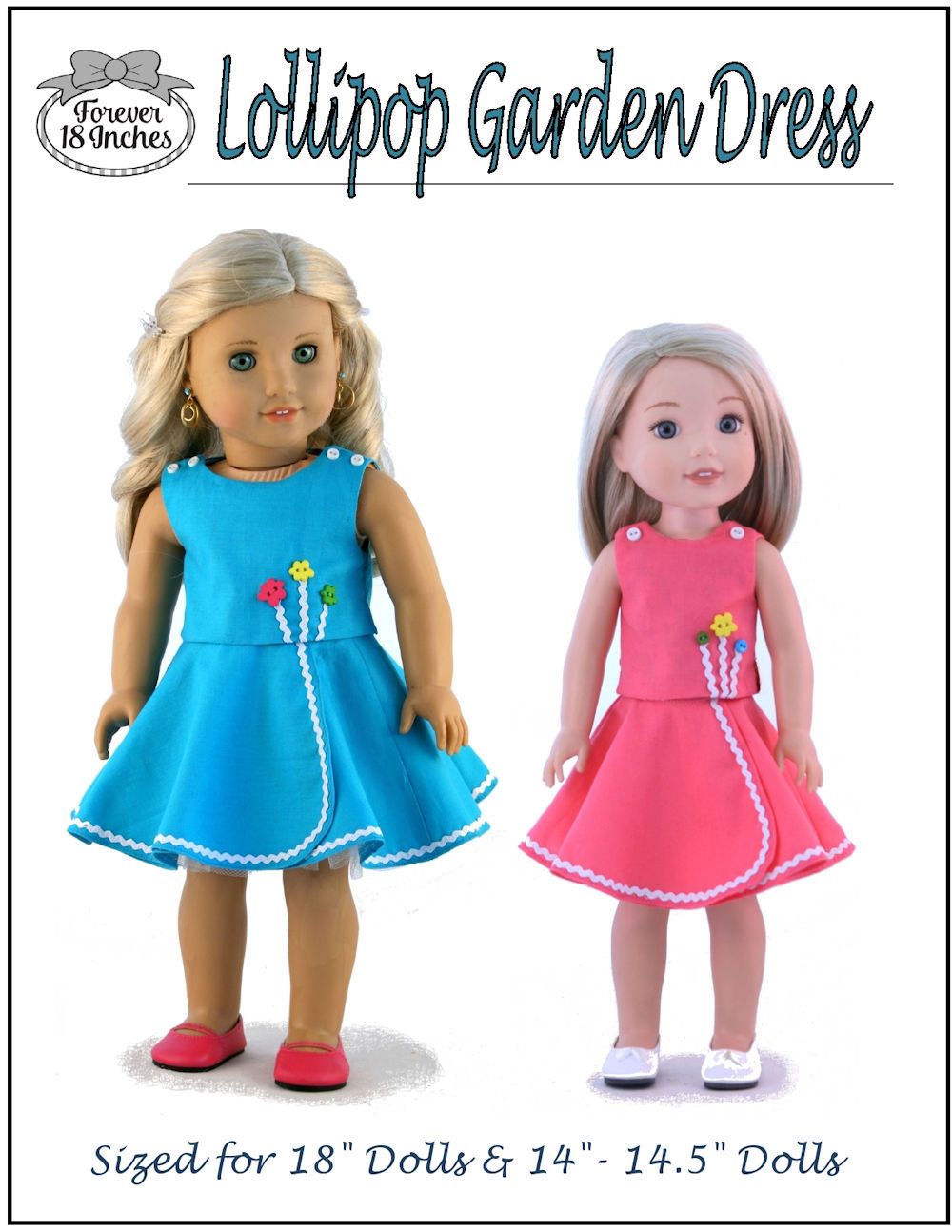 Forever 18 Inches WellieWishers Lollipop Garden Dress 14-14.5" Doll Clothes Pattern Pixie Faire